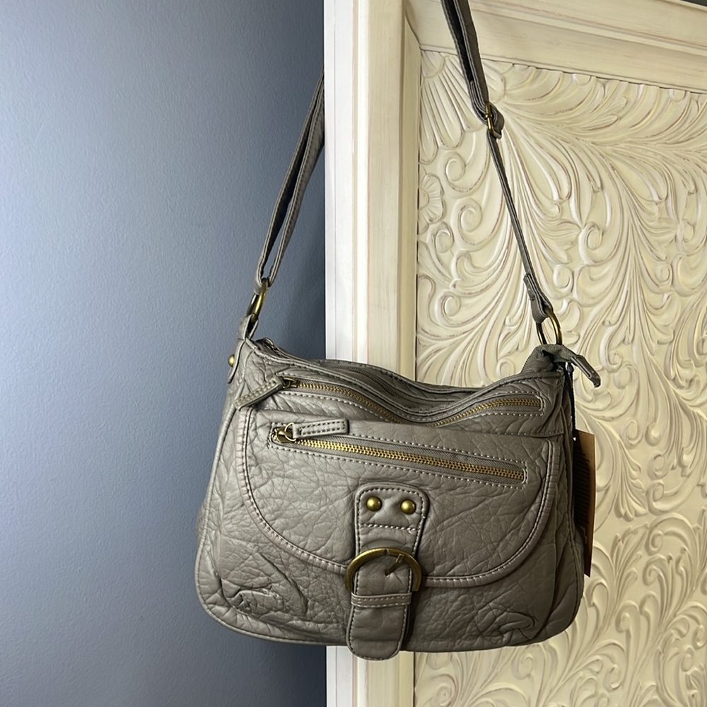Gray Vegan Leather Shoulder Bag
